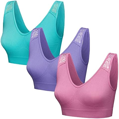 Blu Apparel Lace Panel 3 6 9 Pack Comfort Bra Everyday Seamless Sleep Non Padded No Underwire Maternity Bras (Aqua/Pink/Lilac, 3XL) Cover