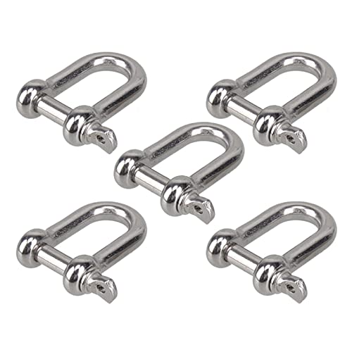 AthuAh d Ring, Stainless Shackle,Small Shackle,M6 D Type Shackle Short Paragraph Rigging 304 Stainless Steel 1/4 Inch Shackle Hooks Boat Rigging Hardware(5pcs)