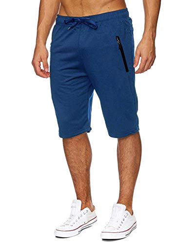 Voncheer Mens Casual Summer Elastic Waist Drawstring Shorts with Zipper Pockets (L, Royal Mens Shorts)