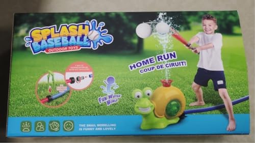 VATOS Water Sprinkler Baseball Toy for Kids Outdoor Play, 2 in 1 Snail Summer Water Game with 2 Sprinkler Heads, 360° Roating Spray Water Baseball for Boys Girls Summer Backyard Lawn Pool Party Fun