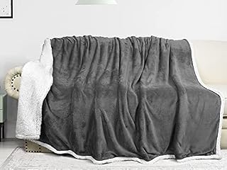 Catalonia Classy Sherpa Fleece Throw Blanket, Warm Thick Soft Winter Fluffy Plush Couch Throw, Reversible Cozy Fleece Blanket Sofa Single Bed, All Season 150 x 130 cm Grey