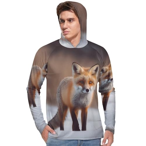 Mens UPF 50+ Sun Protection Hoodie Rash Guard Long Sleeve Sun Shirt Hiking Cute Fox Fishing Hoodie-2