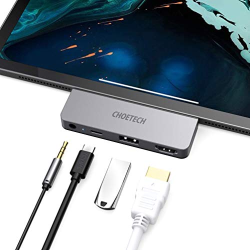 IPad Pro USB C Hub, CHOETECH 4 in 1 IPad Pro Hub 4K@60HZ HDMI Adapter and USB-C PD 60W, USB 2.0, 3.5mm Audio Output, Compatible with IPad Pro 2020/2018, MacBook Pro 2020/2019 (Not Fit with a Case)