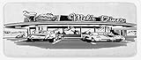 Ambesonne Retro Kitchen Mat, Nostalgic Illustration of Retro Diner Restaurant with Vintage Cars Back in Fifties, Plush Decorative Kitchen Mat with Non Slip Backing, 47' X 19', White Black