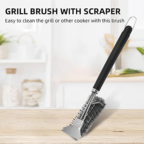 Mufern Escova para grelhar com raspador triplo esfregão de aço inoxidável Limpador forte Escova de l