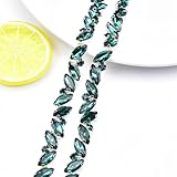 Cadena cerrada de cristales de imitación, Cadena con adorno de hojas y diamantes de imitación multicolor, 1 yarda(Gn Zircon)