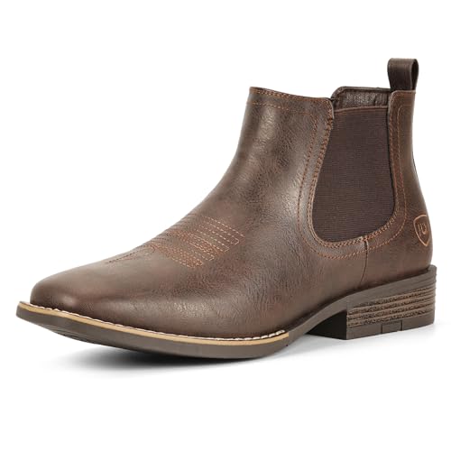IUV Cowboy Boots for Men - Square Toe Chelsea Ankle Boots for Casual Western Style