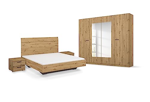Rauch Möbel Florenz Schlafzimmer, Eiche Artisan, Holz, bestehend aus Bett mit Liegefläche 180x200 cm inklusive 2 Nachttische und Drehtürenschrank mit Spiegel BxHxT 226x210x54 cm Rauch Möbel Florenz Schlafzimmer, Eiche Artisan, Holz, bestehend aus Bett mit Liegefläche 180x200 cm inklusive 2 Nachttische und Drehtürenschrank mit Spiegel BxHxT 226x210x54 cm
