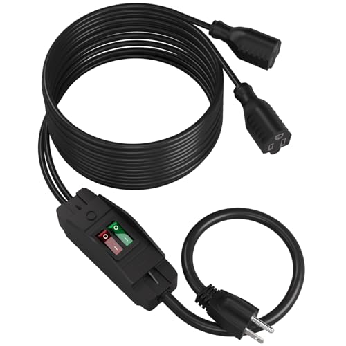 Image of STARELO 2-Way 3 Prong Extension Cord with ON /Off Switch,3 Prong,Y-Splitter, Pimary 14AWG 15A /125V and Secondary 18AWG 10A /125V with one NEMA 5-15P Plug and Two NEMA 5-15R Receptacles. (10FT,Black)