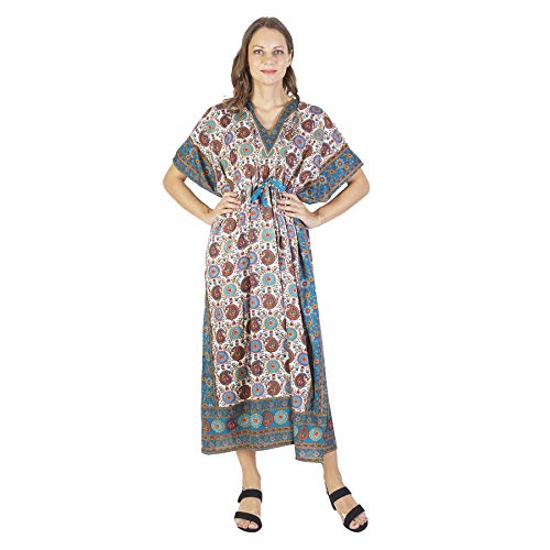 Womens Dress Long Kaftan Plus Size Kaftan Dress Tunic Long Maxi Kimono Caftan Gown Nightdress Beach Party Casual Beach Dress Floral Sleep Loungewear Women Casual Dress V Neck Loose Caftan Multi-3