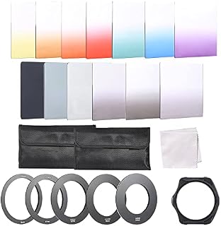 Andoer 13pcs Square Gradient Full Color Filter Bundle Kit for Cokin P Series with Filter Holder, Adapter Ring (52mm / 58mm / 62mm / 67mm / 72mm), Storage Bag, Cleaning Cloth