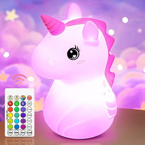 Unicorn Night Light for Kids 16 Colours and 4 Breathing Light Modes LED Portable Baby Nights Lamp USB Rechargeable Dimmable Nightlight Cute Unicorn Gifts for Girls Children Kawaii Bedroom/Room Decor Cover