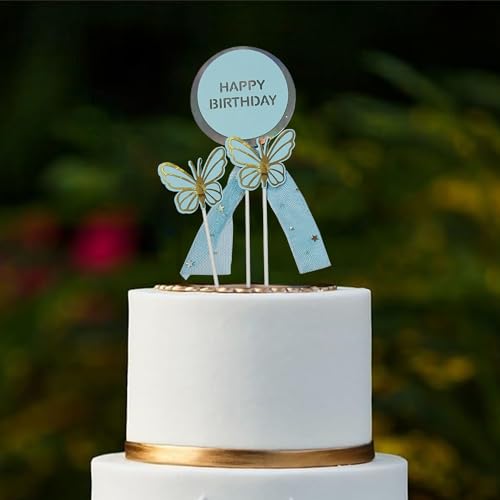 Image of Rozi Decoration Butterfly Cake Topper Blue for Boys, Girls, Kids Butterfly Theme Birthday Decoration Set of 3 Pcs