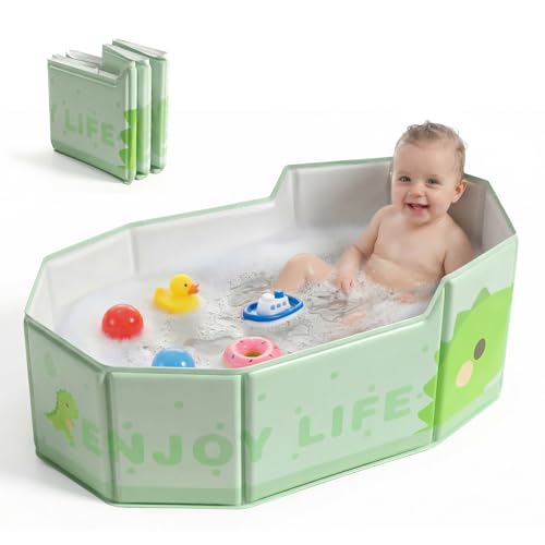 Orzbow Baby Bath Tub Large Toddler Bath with Non-Silp Base for 6 Months to 6 Years Travel Foldable Baby Bath for Outdoor Use Folds to 0.1m Stable & Durable Easy Clean Space Saving Green