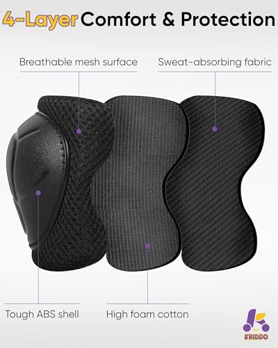 Image of KRIDDO 3-in-1Protective Gear Set, Knee Pads and Elbow Pads Set with Wrist Guards for Ages 3-12 Years, Ideal for Skateboard, Cycling, Scooter & Skating, Includes Storage Bag