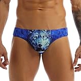 YiZYiF Men's Sexy Funny 3D Wolf Print Panties Lingerie Wild Briefs Underwear Blue Wolf Medium
