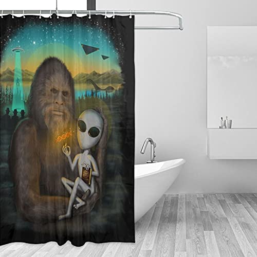 Neil Banek Aliens And Bigfoot Home Decor Shower Curtain Waterproof Bathroom Shower Curtain Quality Polyester Bathroom Shower Curtain Set With Hooks 60" X 72" #TOP1