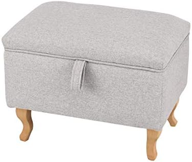 Warmiehomy Ottoman Storage Square Footstool With Bend Wood Legs - Linen Pouffe Chair Multifunction Children Toy Box Stool