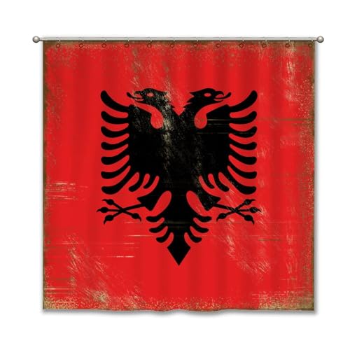 Madcolitote Ensemble de rideaux de douche avec crochets - Motif drapeau de l'Albanie - Souvenir de l'Albanie - Rideaux de douche patriotiques pour salle de...