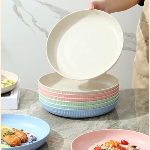 Image of Wheat Straw & Bamboo Fiber Plates Set, Lightweight Unbreakable Dinner Plates, Microwave and Dishwasher Safe, Plates Easy to Clean & Reusable (9 Inches, Green, Set of 6)