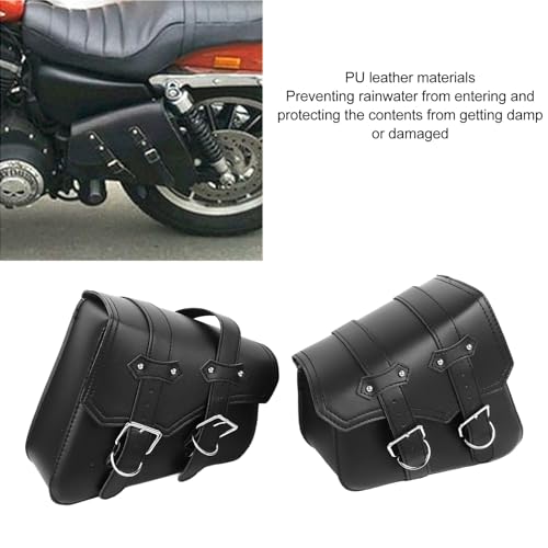 Alforjas de motocicleta de cuero sintético negro, 2 piezas de gran capacidad, impermeables, con correas ajustables, bolsas rígidas para herramientas deportivas universales miniatura 4