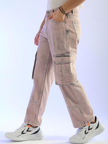 Image of The Indian Garage Co Men Relaxed Fit Solid Mid-Rise Cargo Denim