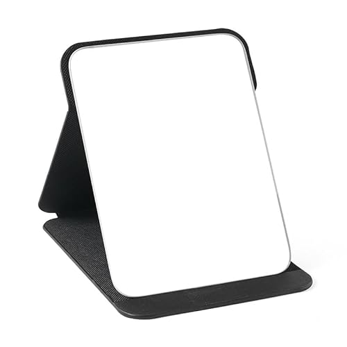 HingtTraum Specchio da viaggio pieghevole 25×18 cm – Specchio portatile HD in pelle PU con supporto regolabile, ideale per trucco, casa e campeggio