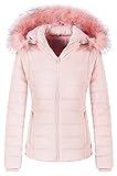 Chrisuno Ladies Cold Winter Coats Soft Fleece Puffy Fur Trim Jacket With Faux Fur Trim Hood XL Pink