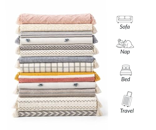 Image of Premium 125 x 150 cm Cotton Throw Blanket - Soft & Cozy Sofa and Couch Accent - Trending Home Decor Essential for Extra Comfort, Relaxation, and Style - Black and Cream,Pack of 1