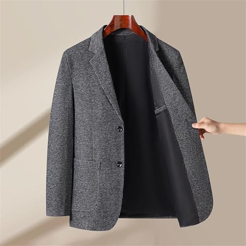 Men Business Party Single Breasted Woolen Blend Blazer Elastic Stripes Two-Button Coat With Pockets2