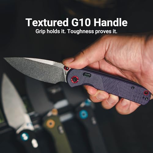 Image of CJRB Latitude Folding Pocket Knife, 3.47'' AR-RPM9 Steel Blade G10 Handle EDC Knife with Top Liner Lock for Camping Survival Hiking, Purple (J1975)