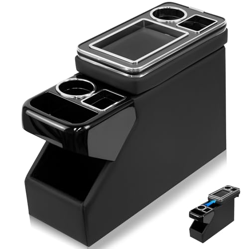 QKVCX Center Console Between Seat Organizer for Minivans SUVs with Key Holder & Cup Holders phone storage for Minivan &SUVs Middle Van Floor Console Organizer Storage Box- Black