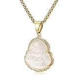 WESTMIAJW Lucky Laughing White Buddha Pendant Chain Necklaces Amulet Jewelry for Men Women 60cm