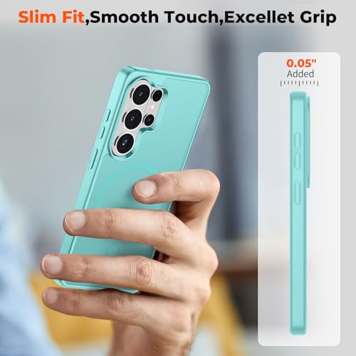 Image of SUPFINE Magnetic for Samsung Galaxy S26 Ultra Case with Screen Protector, (Built-in Magnets) (Military Grade Drop Protection) Slim Translucent Shockproof Phone Case,Blue Green