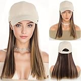 ASAYUMI Baseball Cap with Hair Extensions Hat Wig Adjustable Hat Attached Short Straight 16' Synthetic Hairpiece for Women Ginger Brown Mix Bleach Blonde
