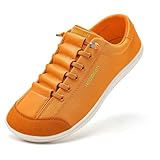 HOBIBEAR Barefoot Minimalist Shoes Womens Mens | Zero Drop | Wide Width Canvas Slip-on Shoes(Orange, Women 9/Men 8)