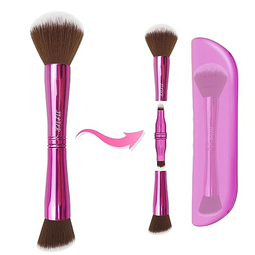 Jilier Travel Makeup Brushes with Case, 4 in 1 Makeup Brush Set, Powder Brush, Foundation/Blush Brush, Eyeshadow Brush, Concealer Brush, Double Ended Makeup Brush Ideal for Liquid, Cream, Powder 14 pcs