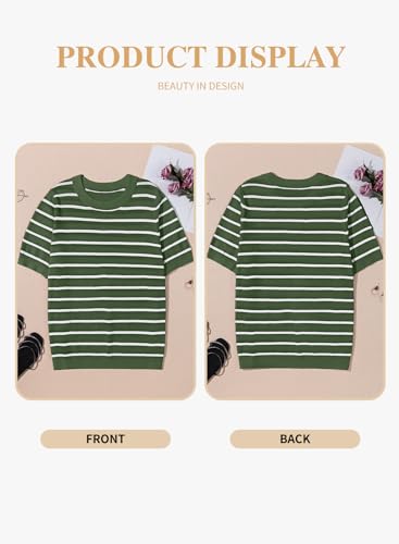 Image of Eytino Women Plus Size Sweater Tops Short Sleeve Crewneck Striped Tshirts Casual Summer Blouses Shirts(1X-5X)