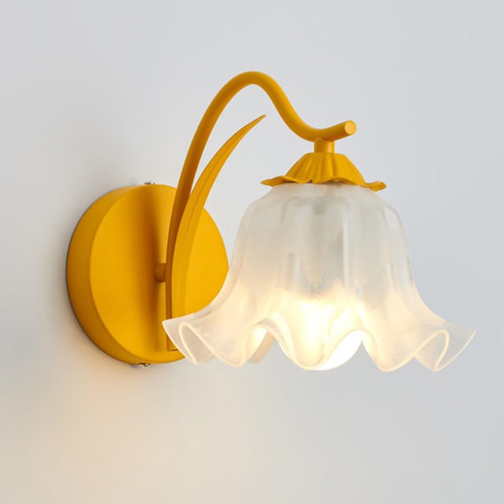 SXWNBIFH Cream Style Floral Wall Sconce Frosted Glass Wall Lamp Multi-Color Metal Frame G9 Base Hardwired Wall Light Fixture for Bedroom, Bathroom Vanity, Living Room, Hallway(Yellow)
