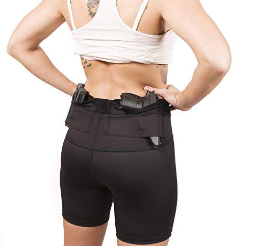 Graystone Concealed Carry Holster Spandex Compression Shorts Concealment CCW Tactical Clothing for Women Two Pockets (Black, Medium) - Thumbnail 3