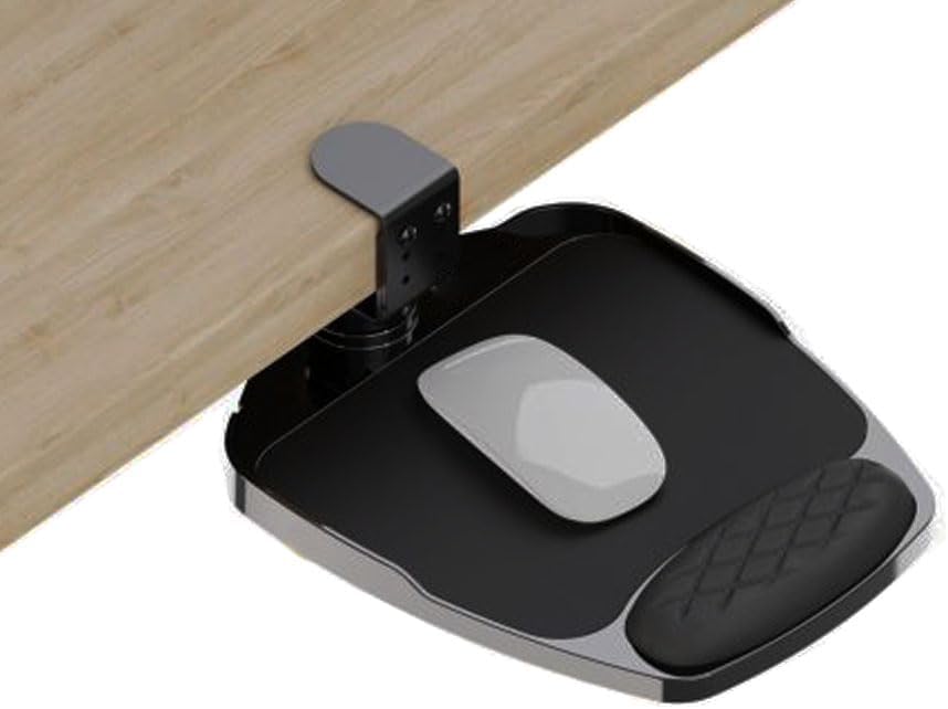 Clamp-on Mouse Tray Under Desk Adjustable Clamp Rotating Wrist Mouse Extended Holder for Desks Computer Platform Tray Padding Arm Rest Pad Black
