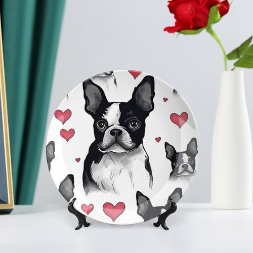 Assiette décorative en céramique Boston Terrier avec support de table pour les vacances - 7