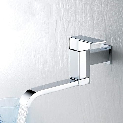 Robinet de salle de bains froide mural avec long bec pivotant chromé pour évier
