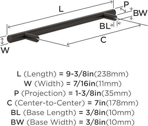 Image of Amerock 10 Pack 7 inch Bar Pulls Oil-Rubbed Bronze Drawer Pull | 7 inch (178mm) Center-to-Center Mounting Distance and 9-3 /8 inches Overall Length, Durable Zinc Cabinet Hardware