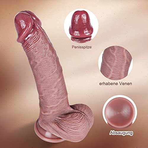 Sexspielzeug für Frauen 21.5CM dildo mit saugnapf 100% realistischer didloschwanz, Körper-sicheres Material silikon dildo Weiche lebensee fettdicke G Punktstimulator mit gebogener Welle und Kugeln – Bild 5