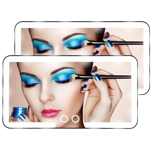 Car Vanity Mirror, with 3 Light Modes & 60 LEDs - Rechargeable Dimmable Clip-on Rear View Sun-Shading Cosmetic Makeup Mirror, Universal for Car SUV (Black, 2 Pack)