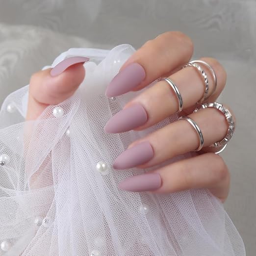 Image of 24 Pcs Reusable Artificial Nails Fake Nails with Glue and Kit| Bare Blossom Velvetty matte Press On Nails | ABS Material UV Protected Long Lasting Finish | Reusable Customizable Nail Kit |Long Stiletto Nails