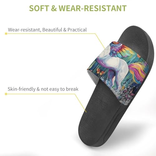 Rainbow Unicorm with Wings Men's Bathroom Slippers Shower Indoor Home Beach Outdoor Shoes for Women3