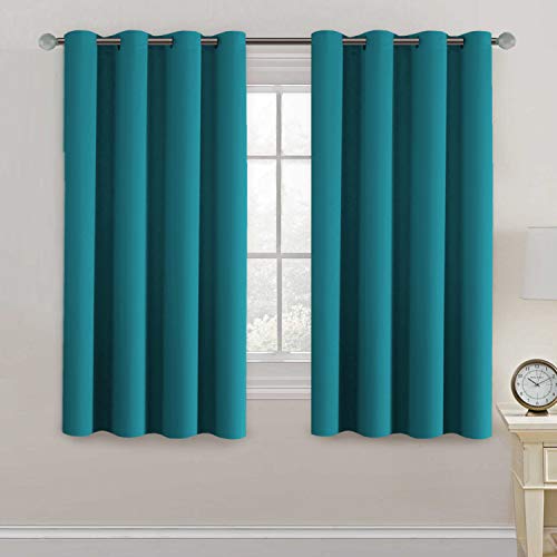 Image of H.VERSAILTEX Blackout Curtains Drapes 63 Inch Length for Bedroom /Living Room, Thermal Insulated Small Curtain for Bedroom, Grommet Top - Solid in Turquoise Blue (One Panel), 52 inchW x 63 inchL