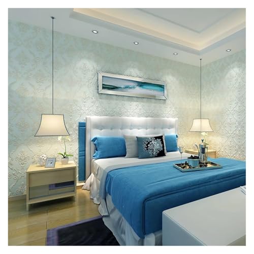 Papier peint non tissé haut de gamme aspect textile bleu clair 9.5m - 5